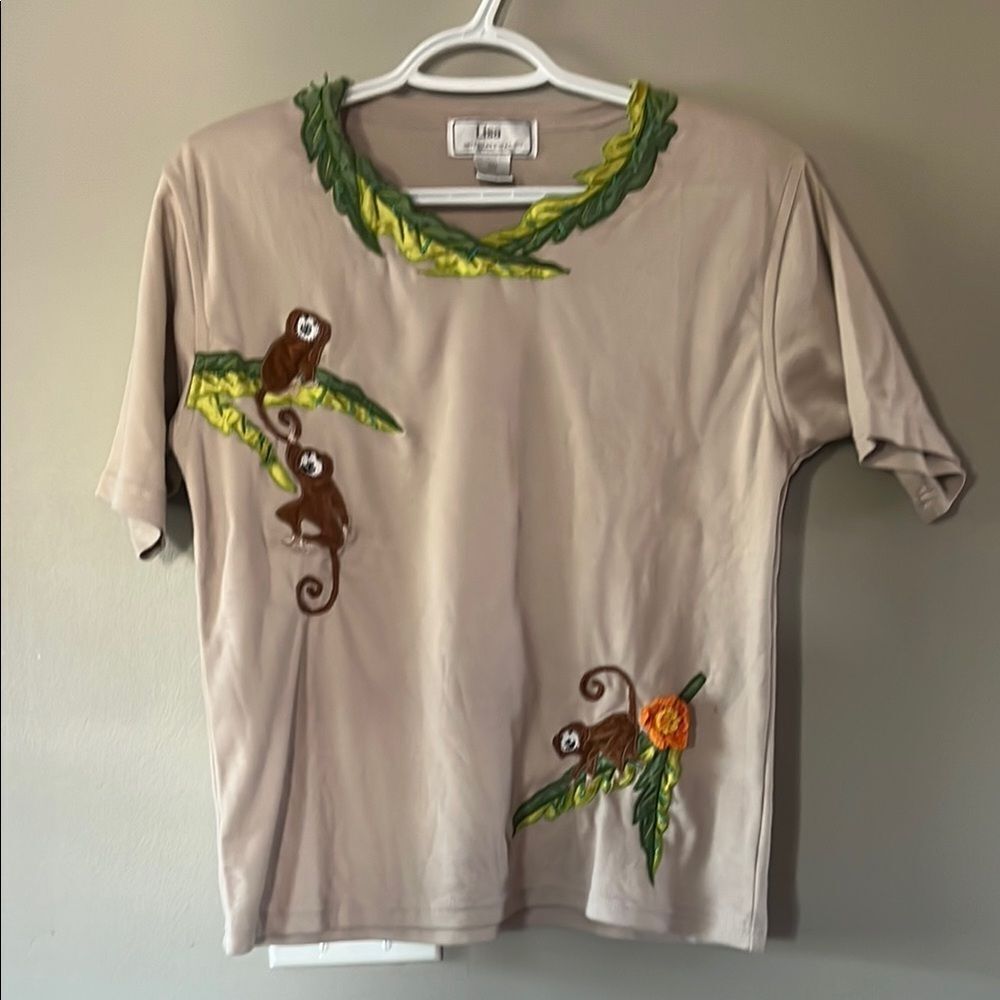 Lisa International T-Shirt with Monkey Embroidery